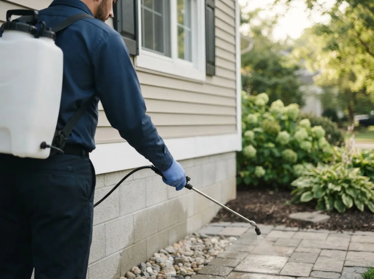 Pest control technician inspecting a home in Whitsett, NC